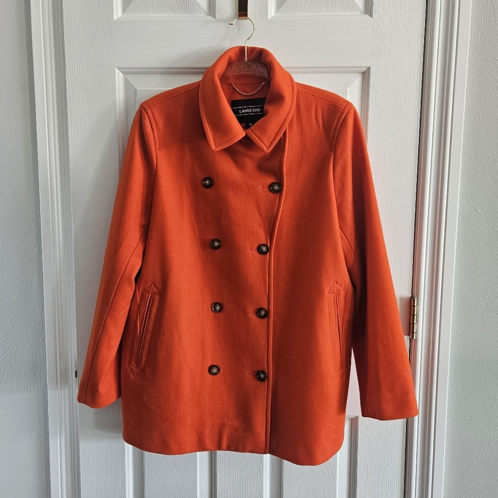 NWOT Lands End Insulated Double Breasted Wool Coat - Picture 2 of 13